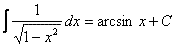 Integral con resultado arcoseno