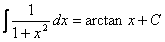 Integral con resultado arcotangente