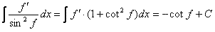 Integral con resultado cotangente de una función